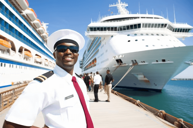 Cruise crew member at work on board